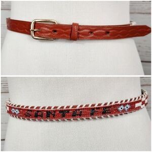 Red Leather Beaded Santa Fe Belt